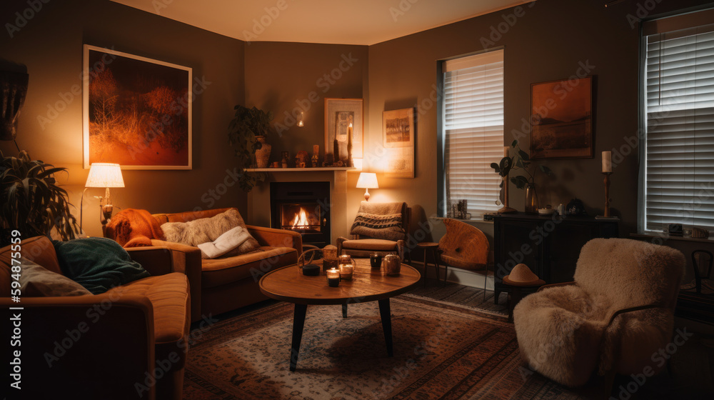 A cozy and inviting living room warm earthy tones , Generative AI