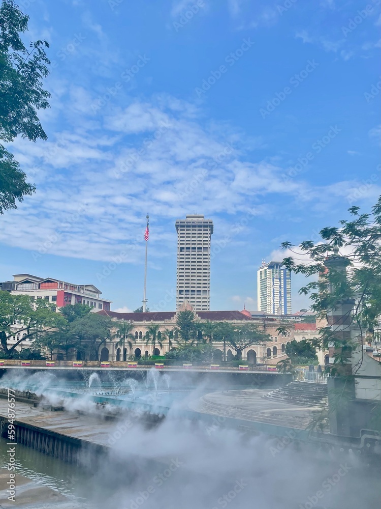 Fototapeta premium マレーシアの観光名所マスジット・ジャメから見る風景 