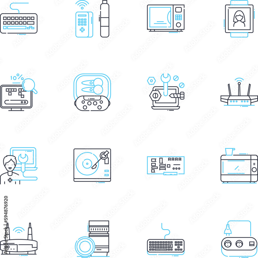 Automated systems linear icons set. Robotics, Efficiency, Precision, Streamlined, Integration, Automation, Mechanization line vector and concept signs. Innovation,Optimization,Industrialization