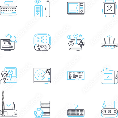 Automated systems linear icons set. Robotics, Efficiency, Precision, Streamlined, Integration, Automation, Mechanization line vector and concept signs. Innovation,Optimization,Industrialization