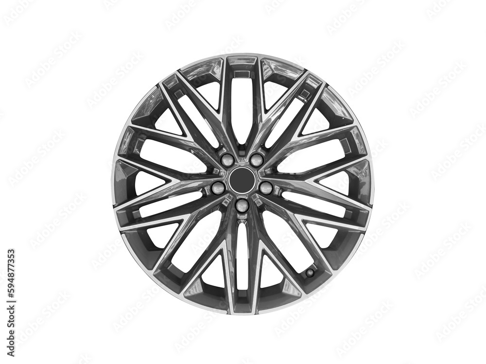 Car alloy wheel isolated on white background. New alloy wheel for a car on a white background. Alloy rim isolated. Car wheel disc...