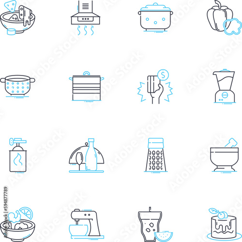 Meal prep linear icons set. Plan, Prep, Healthy, Quick, Convenient, Affordable, Time-saving line vector and concept signs. Batch,Balanced,Nutritious outline illustrations