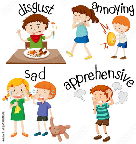 English vocabulary adjective word with cartoon characters
