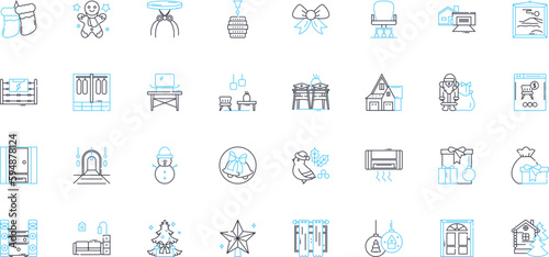 Cafe lounge linear icons set. Cozy, Relaxing, Elegant, Charming, Inviting, Chic, Sophisticated line vector and concept signs. Stylish,Trendy,Modern outline illustrations