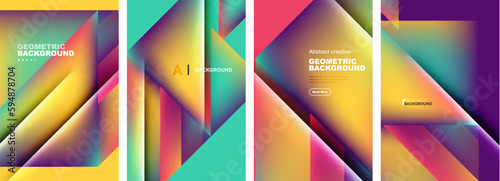 Set of abstract backgrounds - overlapping triangles with fluid gradients design. Collection of covers, templates, flyers, placards, brochures, banners