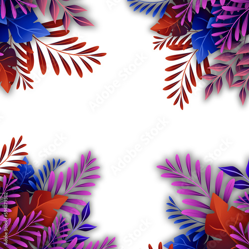 Beautiful multicolor gradient vector leaves elements Corner decoration isolated on transparent background, floral leaves and decorative elements 