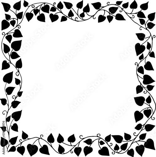 Square frame made of ivy leaves. Natural ornament. Vector illustration.