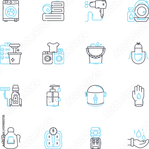 Pet grooming linear icons set. Haircut, Bathing, Trimming, Brushing, Deshedding, Nailtrimming, Earcleaning line vector and concept signs. Fleatreatment,Sanitizing,Clipping outline illustrations