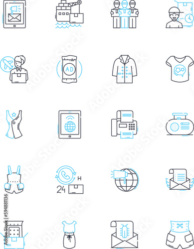 Inventory Control linear icons set. Stock, Logistics, Supplies, Tracking, Counting, Management, Storage line vector and concept signs. Distribution,Reorder,Purchase outline illustrations