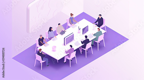 a purple meeting room with people, Generative AI
