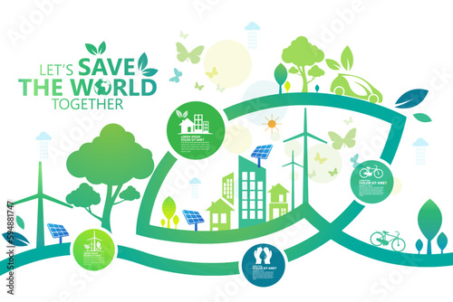 Ecology.Green cities help the world with eco-friendly concept ideas.vector illustration