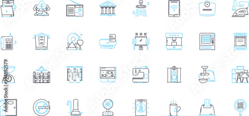 Metropolitan housing linear icons set. Urban, Housing, Apartments, City, Housing developments, High-rise, Suburban line vector and concept signs. Townhomes,Diverse,Affordable outline illustrations