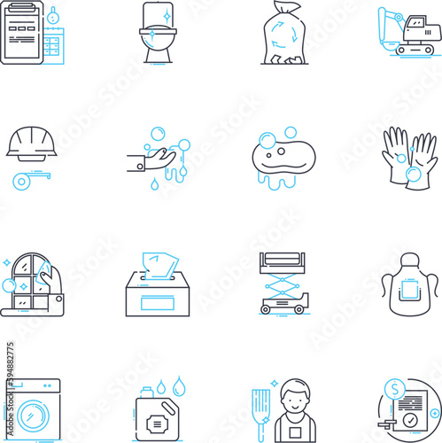 Tidying up linear icons set. Declutter, Organize, Simplify, Minimalism, Clean, Neat, Purge line vector and concept signs. Streamline,Order,Methodical outline illustrations