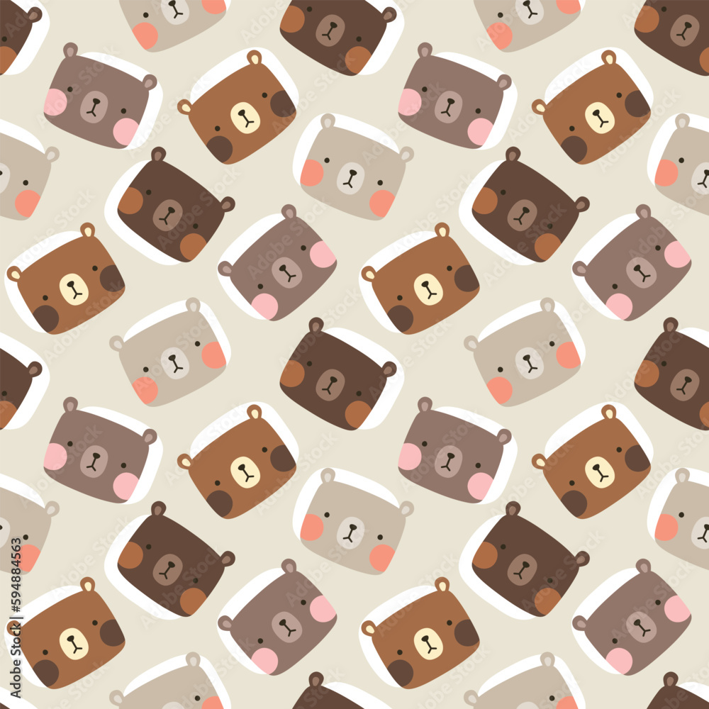 Teddy Bear Seamless Pattern Background, Happy cute bear, Cartoon Panda ...
