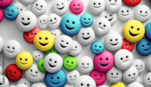 Cute colorful smiley faces pattern white background generative ai