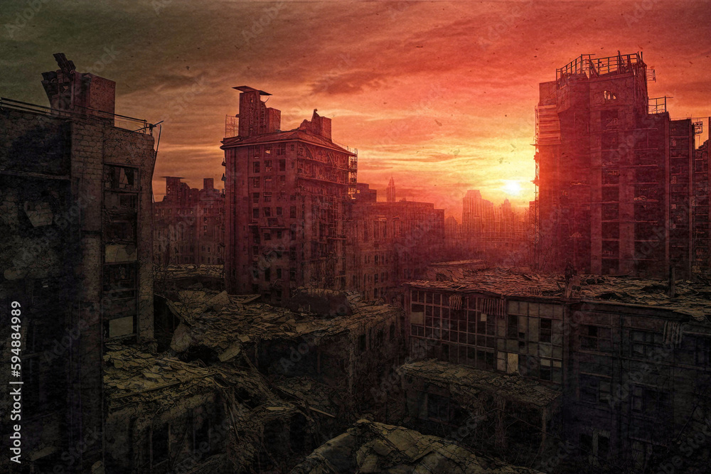 A desolate post-apocalyptic cityscape - generative AI