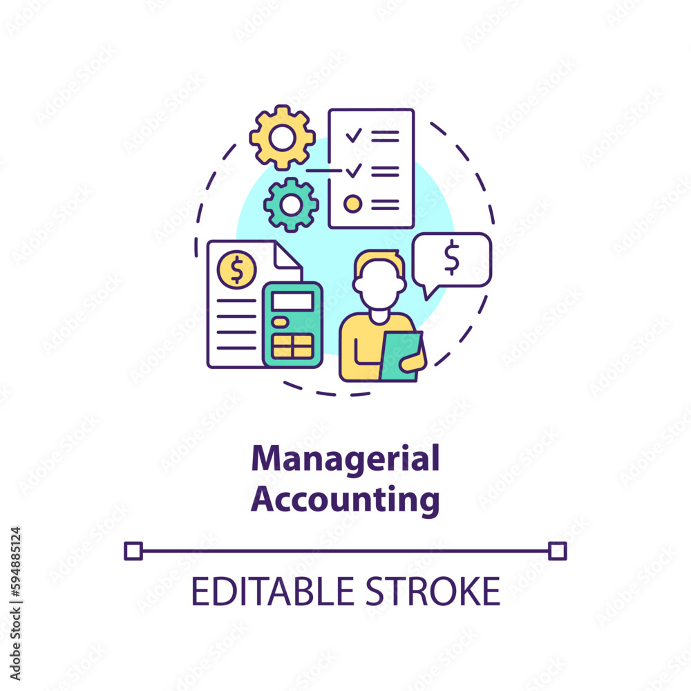 Managerial accounting concept icon. Business decision making. Financial performance abstract idea thin line illustration. Isolated outline drawing. Editable stroke. Arial, Myriad Pro-Bold fonts used Managerial accounting concept icon. Business decision making. Financial performance abstract idea thin line illustration. Isolated outline drawing. Editable stroke. Arial, Myriad Pro-Bold fonts used