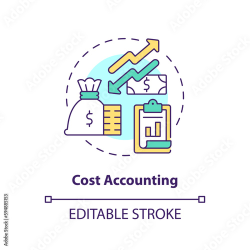 Cost accounting concept icon. Expenditures report. Tracking spending abstract idea thin line illustration. Isolated outline drawing. Editable stroke. Arial, Myriad Pro-Bold fonts used