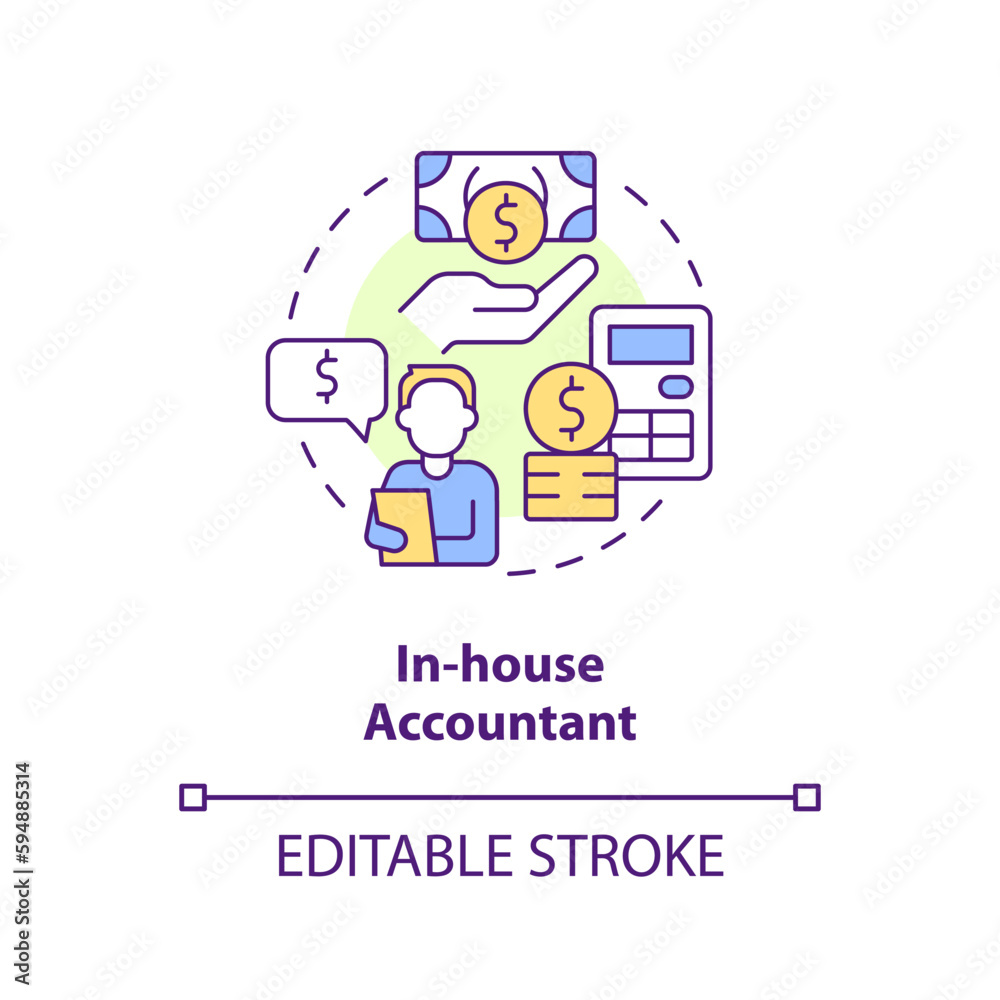 In-house accountant concept icon. Hire CPA. Business accounting management abstract idea thin line illustration. Isolated outline drawing. Editable stroke. Arial, Myriad Pro-Bold fonts used