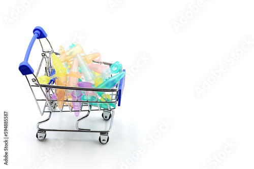 A shopping cart with laboratory tubes