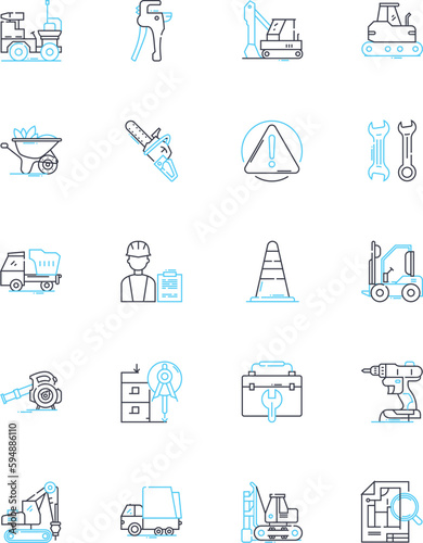 Strong architecture linear icons set. Bold, Robust, Durable, Sturdy, Resilient, Firm, Solid line vector and concept signs. Muscular,Tough,Rugged outline illustrations
