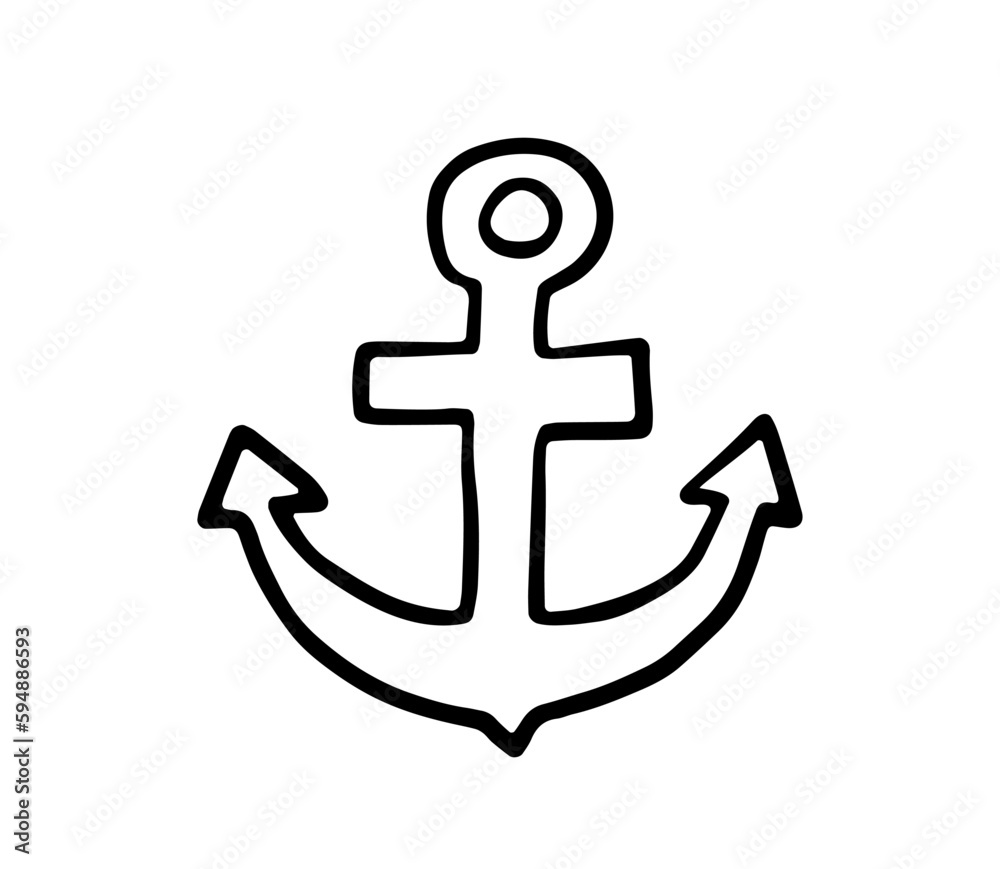Black and white anchor. Anchor doodle sketch isolated on white. Black and white anchor. Anchor doodle sketch isolated on white.
