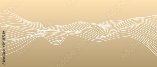 Vector abstract line art wavy smooth flowing dynamic white on gold gradient background in concept luxury, wave, ocean.