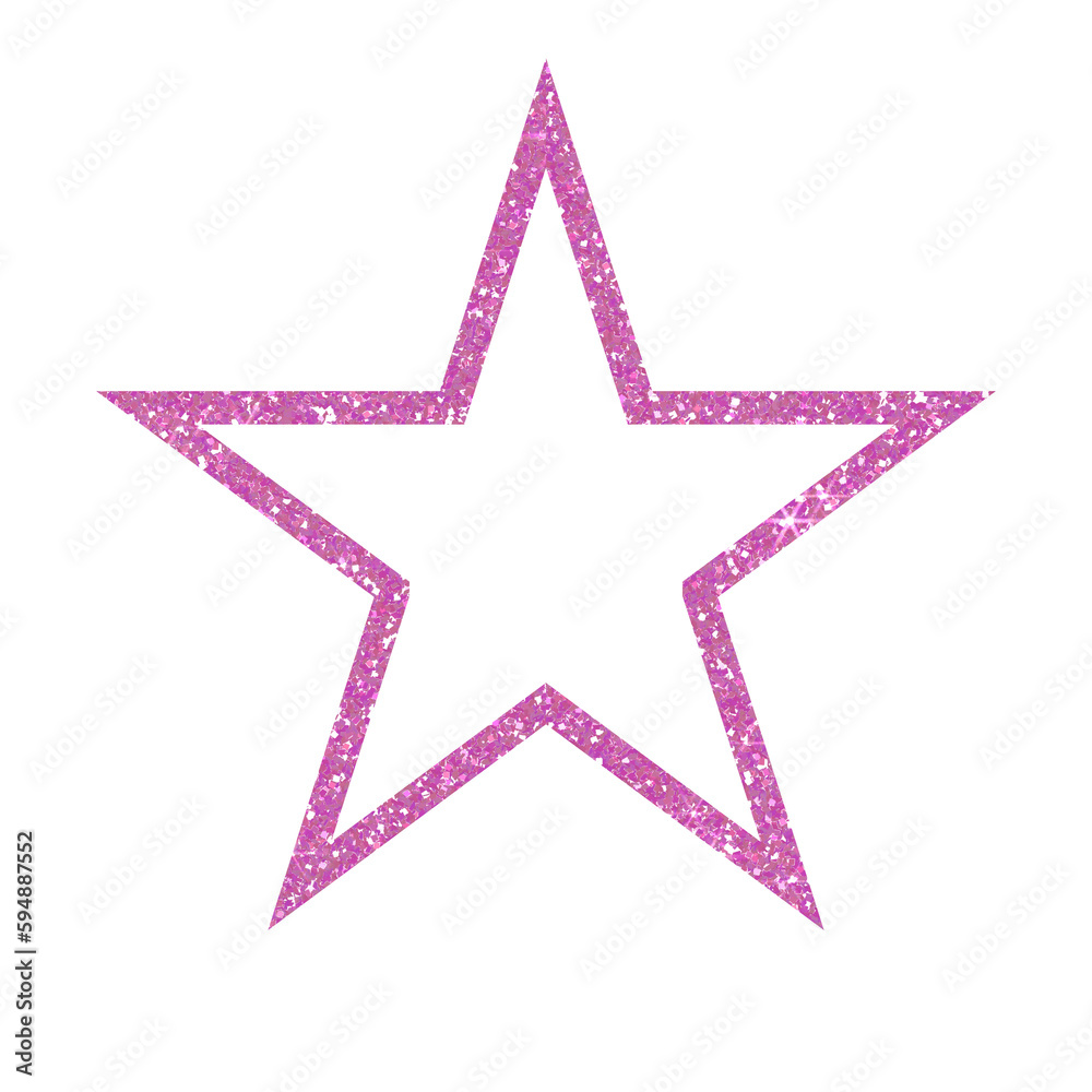 Pink star glitter on transparent background.Star line Pink star glitter on transparent background.Star line