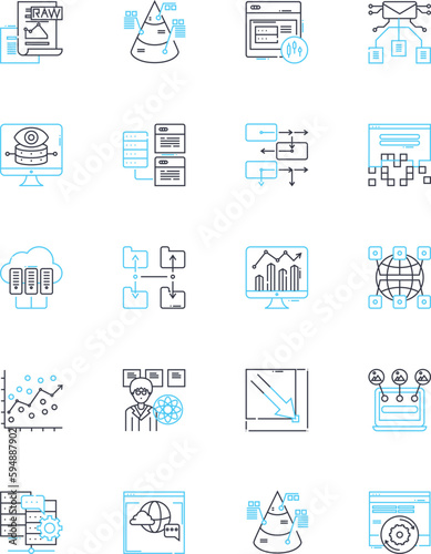 Business forecasting linear icons set. Prediction, Projections, Forecasting, Analytics, Planning, Trends, Risk line vector and concept signs. Insight,Analysis,Strategy outline illustrations