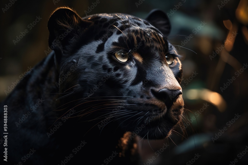 A Black Leopard With Yellow Eyes Staring At Something In The Distance Zoo Wildlife Photography Wildlife Generative AI