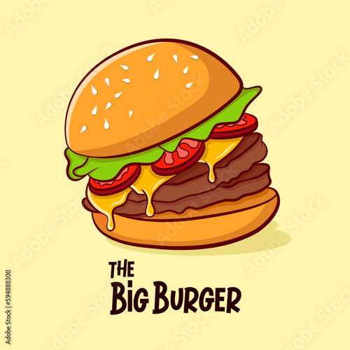 Delicious cheese hamburger flat vector illustration. Suitable for design element of fast food  restaurant  and American cheeseburger cartoon vector. 