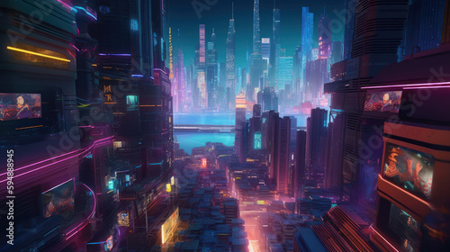 A futuristic cityscape towering skyscrapers, Generative AI