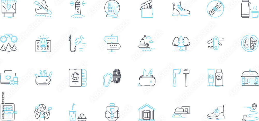 Trekking linear icons set. Adventure, Hiking, Mountains, Trail, Wilderness, Exploration, Nature line vector and concept signs. Backpacking,Trek,Climbing outline illustrations Trekking linear icons set. Adventure, Hiking, Mountains, Trail, Wilderness, Exploration, Nature line vector and concept signs. Backpacking,Trek,Climbing outline illustrations