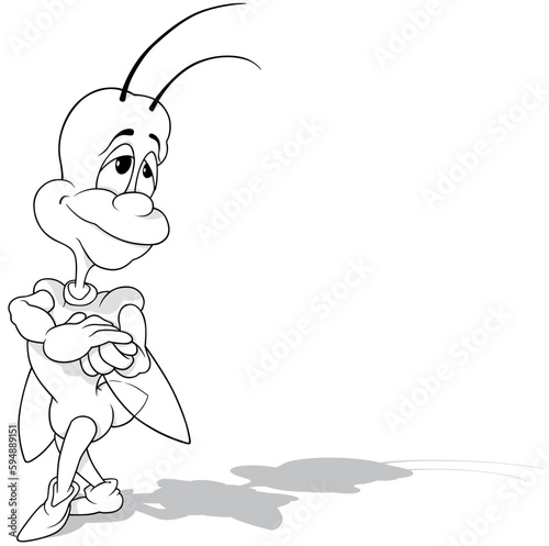 Drawing of a Standing Amorous Beetle with a Dreamy Expression