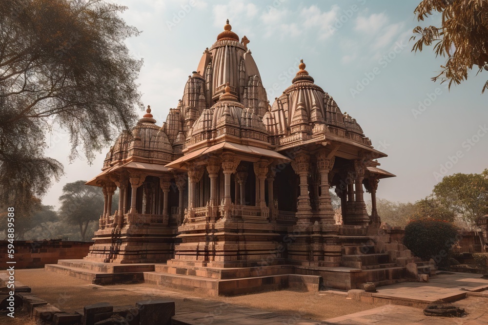 A Large Stone Structure With A Few Pillars And Pillars On It Temple Travel Photography Indian Culture Generative AI
