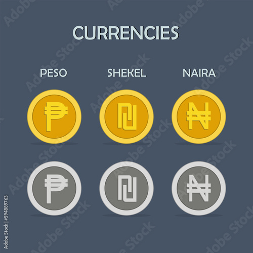 Set of currency icons and symbols