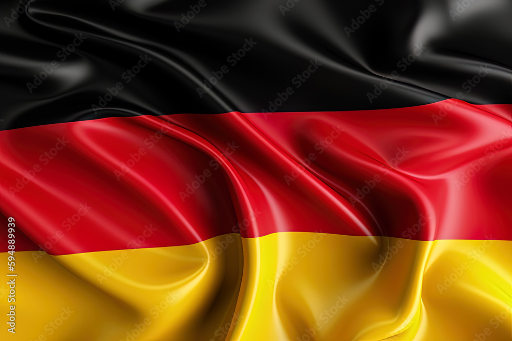 Naklejka premium black, red, and gold background, waving the national flag of Germany, waved a highly detailed close-up. Created with Generative AI Technology