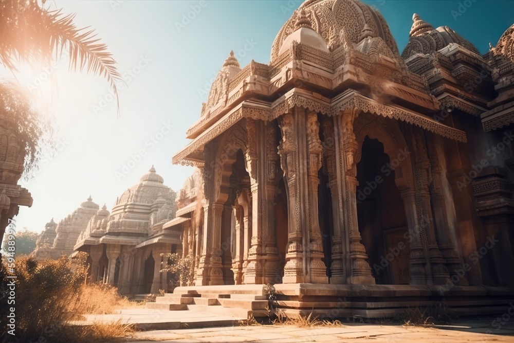 Obraz premium A Large Building With A Lot Of Pillars And Pillars On It Temple Travel Photography Indian Culture Generative AI