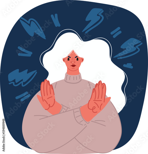 Cartoon vector illustration of Woman and man say no with a gesture of denial, expression, angry, grumpy, prohibition.