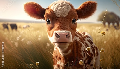 Cute Cow in a Field made with Generative AI Technology