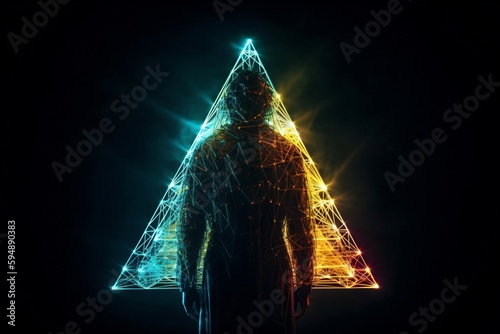 beautiful colorful illustration, colorful shining triangle in which a person is to be recognized created with Generative AI technology