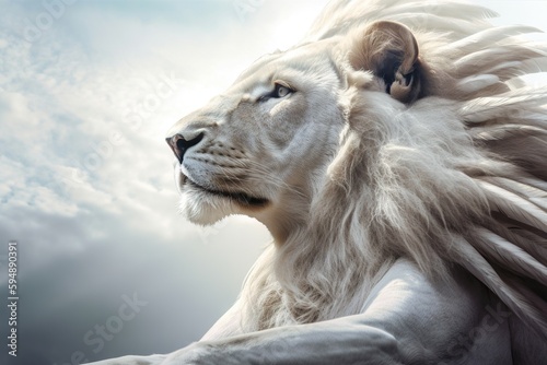 A White Lion With A Long Mane And A Blue Sky Background Zoo Wildlife Photography Wildlife Generative AI