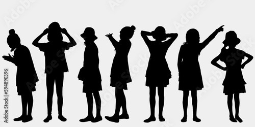 Happy beautiful girls silhouettes,  free teenagers, concept vector illustration