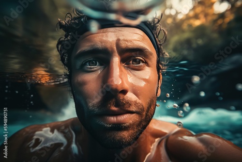 A Man With A Beard And A Wet Suit Under Water With A Fish In His Mouth Aquarium Underwater Photography Underwater Photography Generative AI