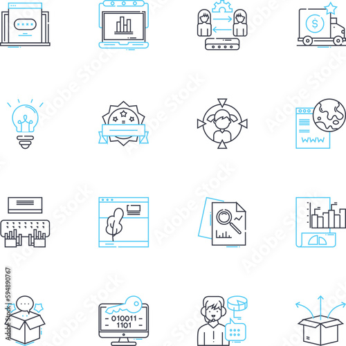 Email marketing linear icons set. Campaigns, Subscribers, Lists, Templates, Automation, Metrics, Strategy line vector and concept signs. Personalization,Segmentation,Open rates outline illustrations