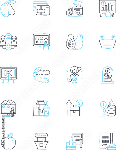 Trading activities linear icons set. Stocks, Forex, Commodities, Futures, Options, Derivatives, Bonds line vector and concept signs. Shares,Indices,Arbitrage outline illustrations