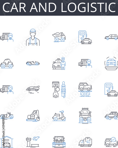 Car and logistic line icons collection. Megastore  Outlets  Warehouse  Convenience  Retail  Supermarket  Shopping vector and linear illustration. Selection Recreation Amusement outline signs set