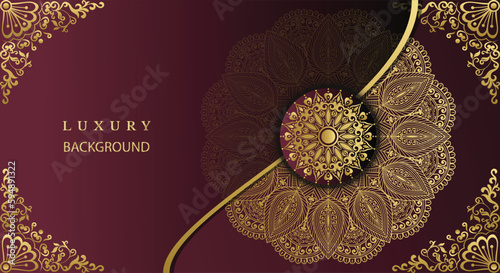 Beautiful luxury mandala design background in gold color. Decorative golden greeting card. Decoration, Decorative, Ornament, Ornamental, India, Indian, invitation, Wedding, Anniversary, Greeting card,
