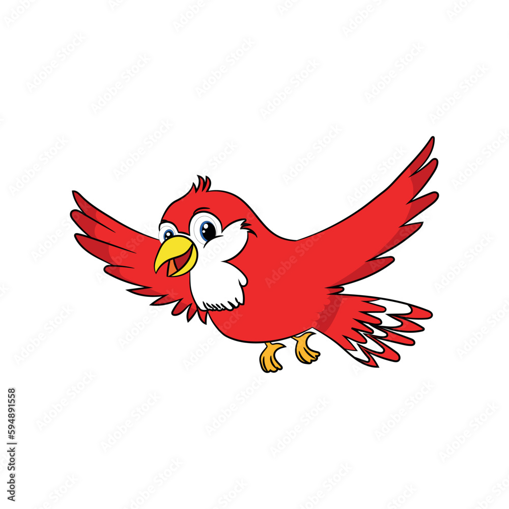 Vector happy red bird flying on sky. Vector happy red bird flying on sky.