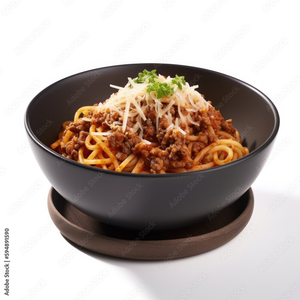 Spaghetti Bolognese Isolated on White .Generative AI Spaghetti Bolognese Isolated on White .Generative AI